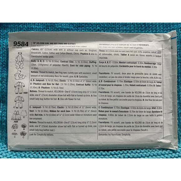 Simplicity 9584 Country boy girl Frogs plush decorative sewing pattern - Picture 3 of 5